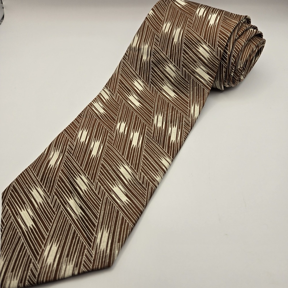 Steven Land Men's Necktie Tie Silk Weave‎ Geometric Abstract Brown